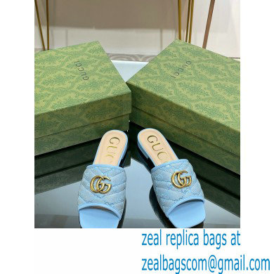 Gucci GG embroidered Slide Sandals Canvas Blue With Double G 2023