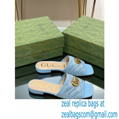 Gucci GG embroidered Slide Sandals Canvas Blue With Double G 2023 - Click Image to Close