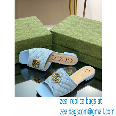 Gucci GG embroidered Slide Sandals Canvas Blue With Double G 2023 - Click Image to Close