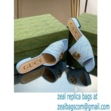 Gucci GG embroidered Slide Sandals Canvas Blue With Double G 2023 - Click Image to Close