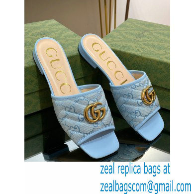 Gucci GG embroidered Slide Sandals Canvas Blue With Double G 2023 - Click Image to Close