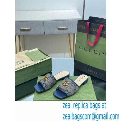 Gucci GG embroidered Slide Sandals Canvas Dark Blue With Double G 2023