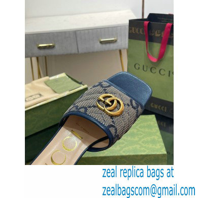 Gucci GG embroidered Slide Sandals Canvas Dark Blue With Double G 2023 - Click Image to Close