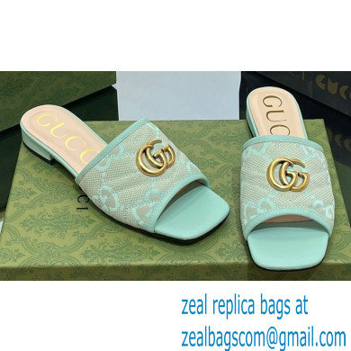 Gucci GG embroidered Slide Sandals Canvas Green With Double G 2023 - Click Image to Close