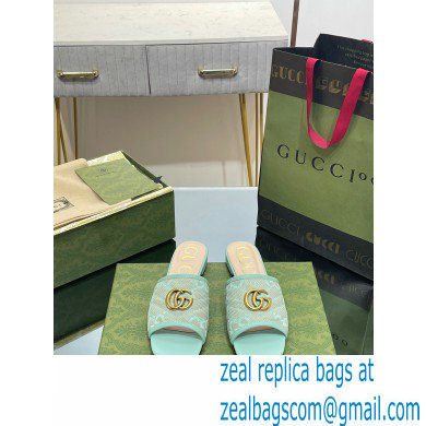 Gucci GG embroidered Slide Sandals Canvas Green With Double G 2023 - Click Image to Close