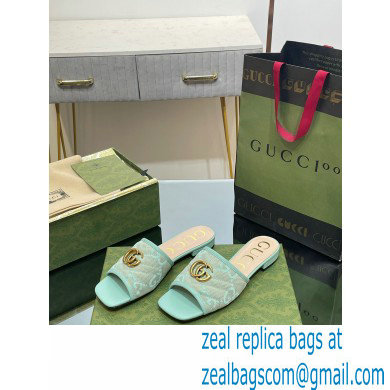 Gucci GG embroidered Slide Sandals Canvas Green With Double G 2023 - Click Image to Close