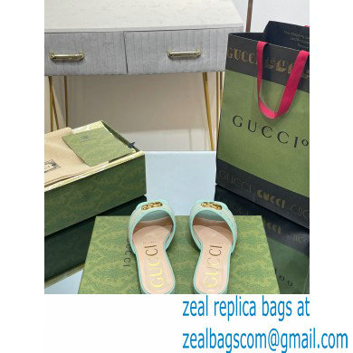 Gucci GG embroidered Slide Sandals Canvas Green With Double G 2023 - Click Image to Close