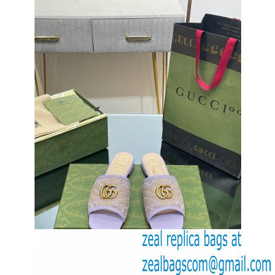 Gucci GG embroidered Slide Sandals Canvas Lilac With Double G 2023