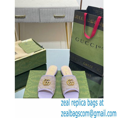 Gucci GG embroidered Slide Sandals Canvas Lilac With Double G 2023 - Click Image to Close