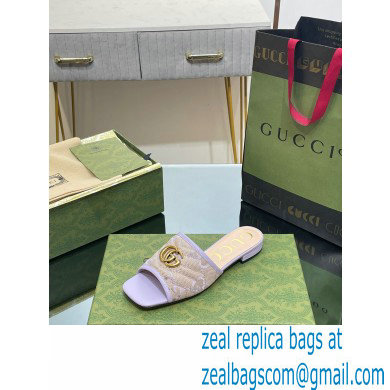 Gucci GG embroidered Slide Sandals Canvas Lilac With Double G 2023