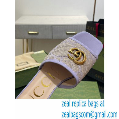 Gucci GG embroidered Slide Sandals Canvas Lilac With Double G 2023