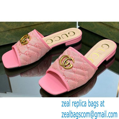 Gucci GG embroidered Slide Sandals Canvas Pink With Double G 2023 - Click Image to Close