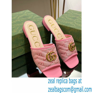 Gucci GG embroidered Slide Sandals Canvas Pink With Double G 2023