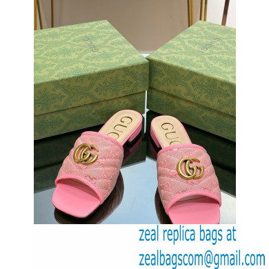 Gucci GG embroidered Slide Sandals Canvas Pink With Double G 2023 - Click Image to Close