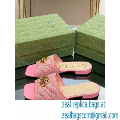 Gucci GG embroidered Slide Sandals Canvas Pink With Double G 2023 - Click Image to Close