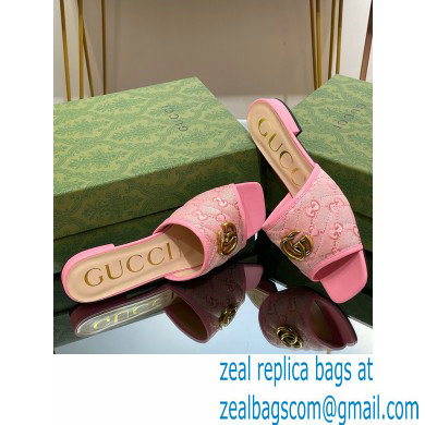 Gucci GG embroidered Slide Sandals Canvas Pink With Double G 2023 - Click Image to Close