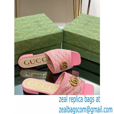 Gucci GG embroidered Slide Sandals Canvas Pink With Double G 2023