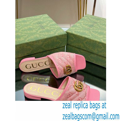 Gucci GG embroidered Slide Sandals Canvas Pink With Double G 2023 - Click Image to Close