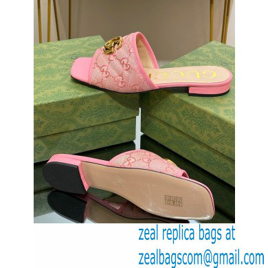 Gucci GG embroidered Slide Sandals Canvas Pink With Double G 2023 - Click Image to Close