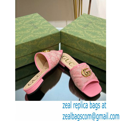 Gucci GG embroidered Slide Sandals Canvas Pink With Double G 2023