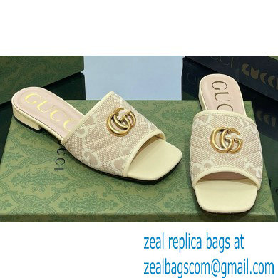 Gucci GG embroidered Slide Sandals Canvas Yellow With Double G 2023