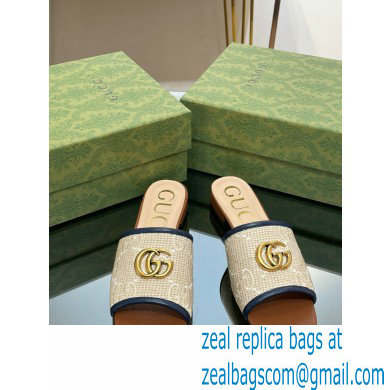 Gucci GG embroidered Slide Sandals crochet cotton Beige/Blue With Double G 2023 - Click Image to Close