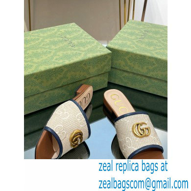 Gucci GG embroidered Slide Sandals crochet cotton Beige/Blue With Double G 2023 - Click Image to Close