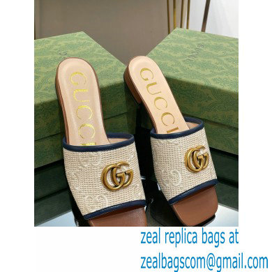 Gucci GG embroidered Slide Sandals crochet cotton Beige/Blue With Double G 2023