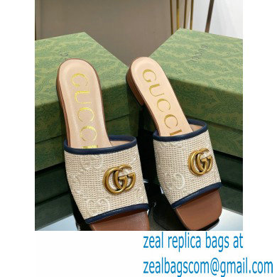 Gucci GG embroidered Slide Sandals crochet cotton Beige/Blue With Double G 2023 - Click Image to Close