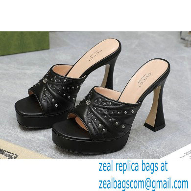 Gucci Heel 11cm Platform 2.5cm Studs slide sandals 723404 Black 2023