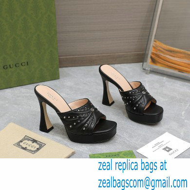 Gucci Heel 11cm Platform 2.5cm Studs slide sandals 723404 Black 2023