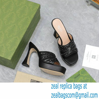 Gucci Heel 11cm Platform 2.5cm Studs slide sandals 723404 Black 2023