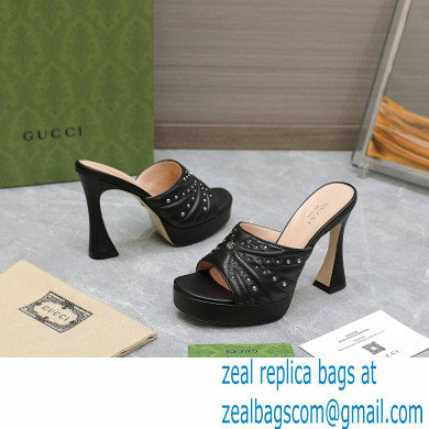 Gucci Heel 11cm Platform 2.5cm Studs slide sandals 723404 Black 2023