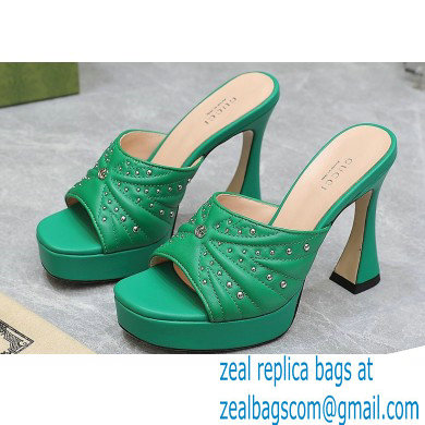 Gucci Heel 11cm Platform 2.5cm Studs slide sandals 723404 Green 2023