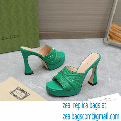 Gucci Heel 11cm Platform 2.5cm Studs slide sandals 723404 Green 2023
