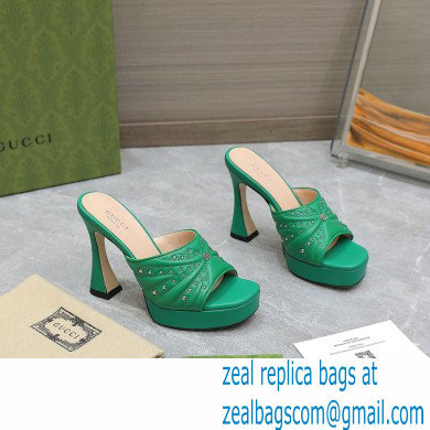 Gucci Heel 11cm Platform 2.5cm Studs slide sandals 723404 Green 2023