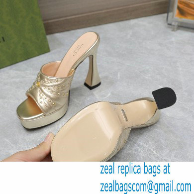 Gucci Heel 11cm Platform 2.5cm Studs slide sandals 723404 Metallic Gold 2023