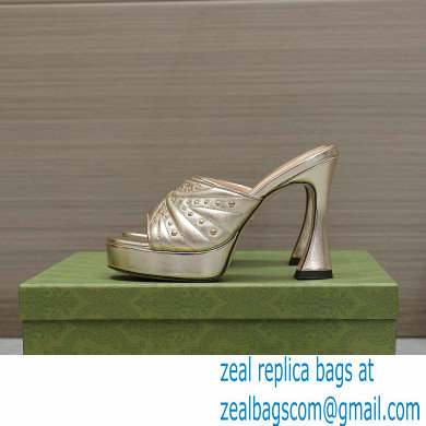 Gucci Heel 11cm Platform 2.5cm Studs slide sandals 723404 Metallic Gold 2023