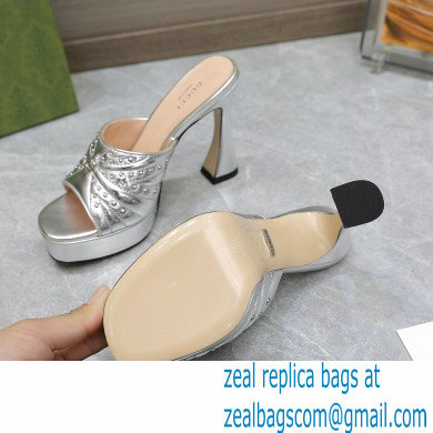 Gucci Heel 11cm Platform 2.5cm Studs slide sandals 723404 Metallic Silver 2023