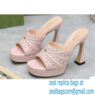 Gucci Heel 11cm Platform 2.5cm Studs slide sandals 723404 Pink 2023