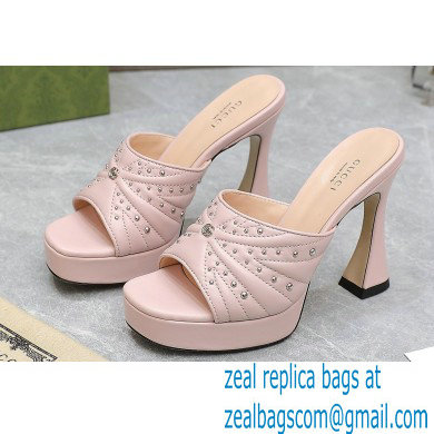 Gucci Heel 11cm Platform 2.5cm Studs slide sandals 723404 Pink 2023 - Click Image to Close