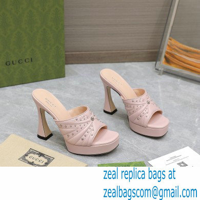 Gucci Heel 11cm Platform 2.5cm Studs slide sandals 723404 Pink 2023