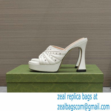 Gucci Heel 11cm Platform 2.5cm Studs slide sandals 723404 White 2023
