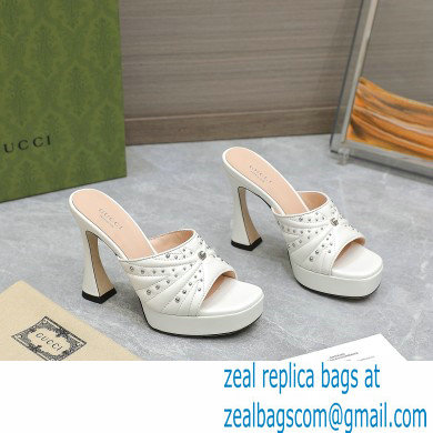 Gucci Heel 11cm Platform 2.5cm Studs slide sandals 723404 White 2023