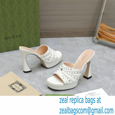 Gucci Heel 11cm Platform 2.5cm Studs slide sandals 723404 White 2023