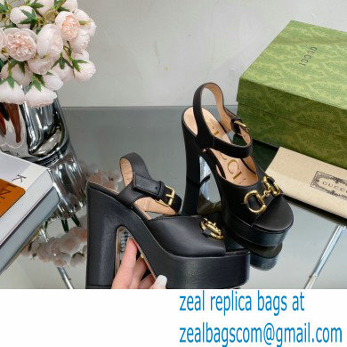 Gucci Heel 12cm Platform 3.5cm Sandals with Horsebit Black 2023