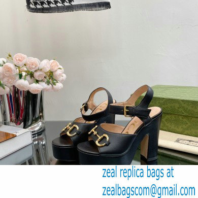 Gucci Heel 12cm Platform 3.5cm Sandals with Horsebit Black 2023