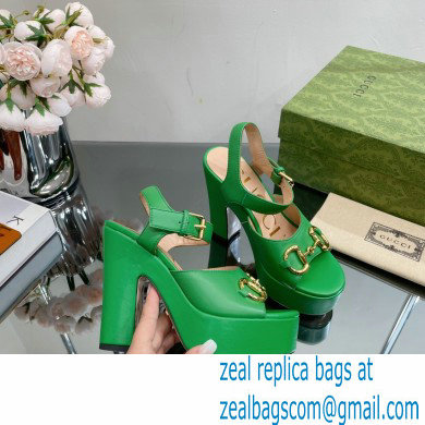 Gucci Heel 12cm Platform 3.5cm Sandals with Horsebit Green 2023