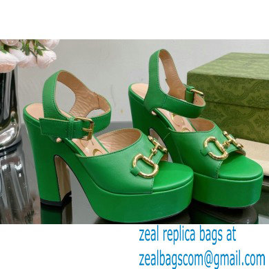 Gucci Heel 12cm Platform 3.5cm Sandals with Horsebit Green 2023