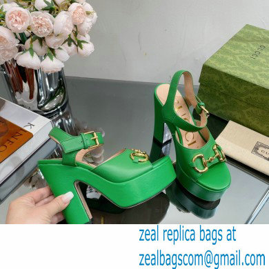Gucci Heel 12cm Platform 3.5cm Sandals with Horsebit Green 2023